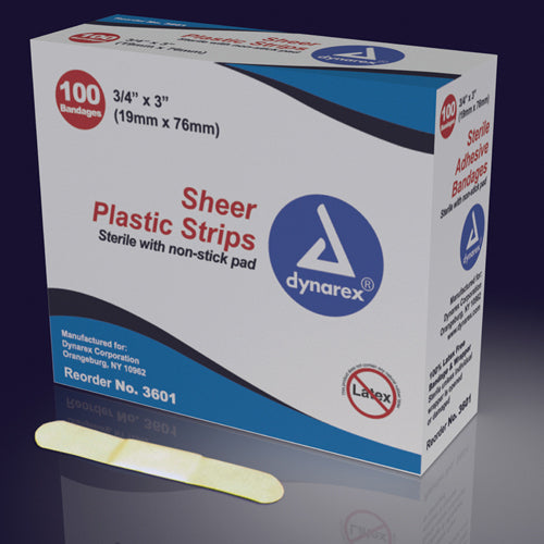 Adhesive Bandages Sheer Strips 3/8 x1-1/2 Sterile Bx/100